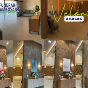 Estrutura exclusiva da Funerária Flamboyant: quatro salas de velório independentes, ambiente climatizado e design moderno para despedidas acolhedoras em Sumaré.