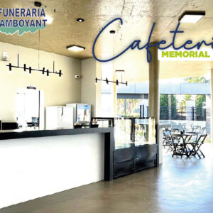 Espaço de convivência da Funerária Flamboyant: cafeteria memorial ampla, com opções de café e lanches para oferecer conforto às famílias durante as cerimônias em Sumaré.